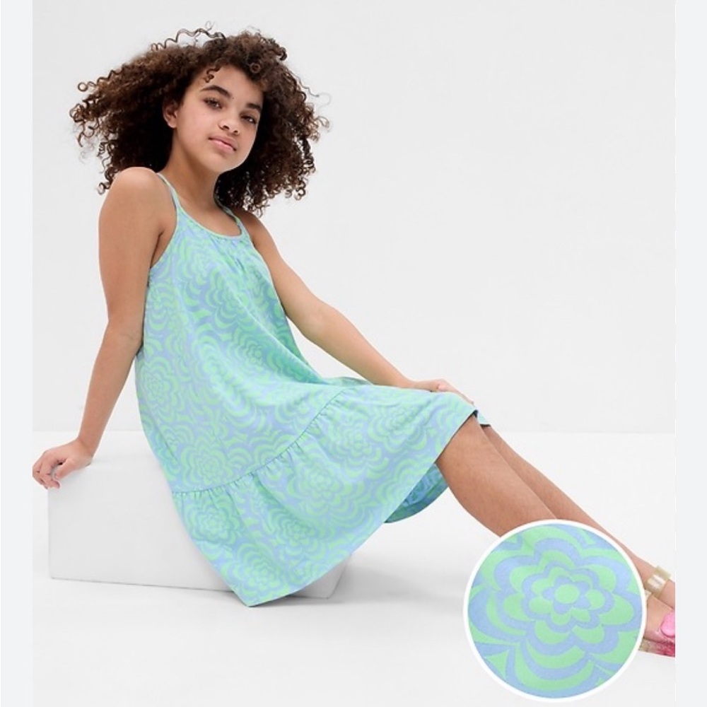GAP Kids | Light Blue and Mint Green Patterned Cotton Sundress, Girls Medium